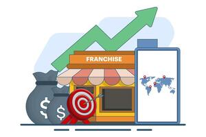 Franchise business branch expansion concept, Small company, company, shop, Service network, Retail store, suitable for ui, mobile app, website banner, landing page. flat illustration. vector