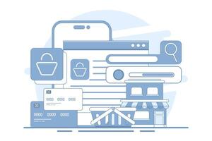 Concept of e-commerce, business marketing, online shopping, Online ordering, e-commerce website, Digital or Virtual market, buy from online shop. flat illustration on background. vector