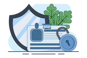 Identity card concept, plastic smart card with personal information about a person. Information protection, electronic protection. illustration in flat style on background. vector