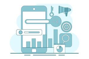 search engine optimization concepts, SEO, search engine optimization algorithms, data monitoring and analysis, business marketing, SEO link building strategies. flat illustration on background. vector