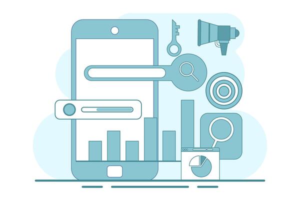 search engine optimization concepts, SEO, search engine optimization algorithms, data monitoring and analysis, business marketing, SEO link building strategies. flat illustration on background.