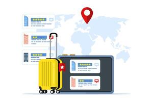 The concept of choosing hotels and rooms online booking images, Browse searches or choose hotels, inns and apartments via the internet, Concept of travel, holidays and accommodation. flat . vector