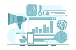 search engine optimization concepts, SEO, search engine optimization algorithms, data monitoring and analysis, business marketing, SEO link building strategies. flat illustration on background. vector