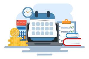Monthly recurring income concept, income, making money, Calendar with monthly payment dates, recurring income payments. flat illustration on background. vector