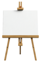 Empty canvas on a wooden easel in a well-lit studio ready for an artistic creation, cut out - stock . png