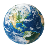 A detailed view of Earth showcasing continents, oceans, and weather patterns against a dark backdrop, cut out - stock . png
