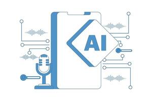 AI Phone concept, smart technology mobile device with digital voice assistant and artificial intelligence. Ai smartphone with machine learning application, speech recognition. illustration. vector