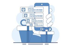 E-commerce loyalty program concept with gift rewards, discounts or points. Customer retention in online shopping. Perfect for digital, ecommerce and visual marketing. customer engagement. flat . vector