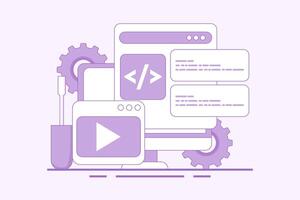 Web development concept, website builder, app development, website maintenance concept, building website project, app or website development, landing page template flat line . vector