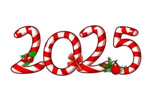 Happy New Year 2025 like candy. Isolated Numbers candy 2025 for your design or print. Calendar template vector