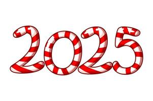 Happy New Year 2024 like candy. Isolated Numbers Lollipops 2025 on white background for your design or print. Calendar template. vector