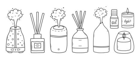 Set of aroma diffusers in doodle style. Collection of linear diffusers isolated on a white background. illustration. vector