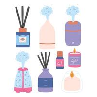 Set of aroma diffusers in flat style. Collection hand drawn diffusers isolated on a white background. illustration. vector