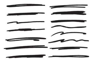 Highlighter collection, brush lines, isolated in white background. Marker yellow set, brush pen hand drawn underline. highlighter graphic stylish element. vector