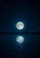 full moon shining over the water and reflected on the water at night of sharad purnima photo