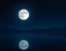 full moon over the lake at serene night scene of sharad purnima photo