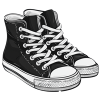 Black high-top sneakers with white laces png