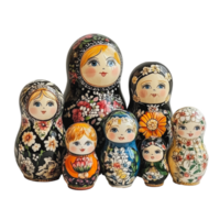 Nesting dolls in vibrant colors on table png
