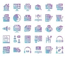 Set of icons for education and learning flat gradient style vector