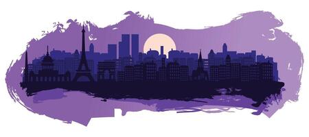 Stylized Landscape of Paris with Eiffel Tower, Arc de Triomphe, and Notre Dame Cathedral vector