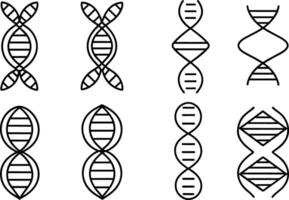 DNA icon set, long genetic molecule structure, dna icon line set editable stroke. vector