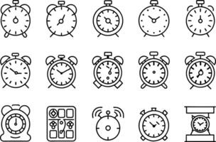 alarm clock icon set. Time, date and address concept. editable stroke outline icons set. vector