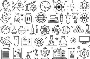 physics icon set. editable stroke outline icons set. vector