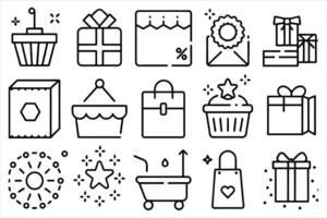 E-Commerce set of web icons in line style. Online shopping icons for web and mobile app. Business, mobile shop, digital marketing, bank card, gifts, sale, delivery. vector