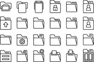 folder icon set. editable stroke outline icons set. vector