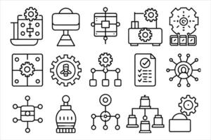 Process automation concepts icon set. editable stroke outline icons set. vector