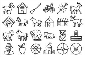 Farm and hunting animals, thin line icon set. Symbol collection in transparent background. Editable stroke vector