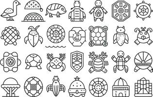 turtle icon set. editable stroke outline icons set. vector