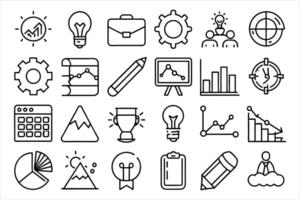 doodle business icon with flowchart, statistic and more. editable stroke outline icons set. vector