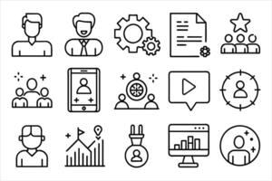 Blogger icon set. Included icons as influencer, social media, advertisement, view rates, like, vlog and more. vector