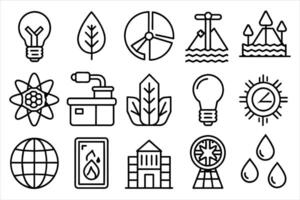 energy efficiency and saving icon set. Sustainable development. editable stroke outline icons set. vector