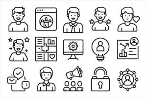 Blogger icon set. Included icons as influencer, social media, advertisement, view rates, like, vlog and more. vector
