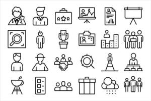 Business workshop line icon set. Editable stroke. The set includes a Organized Group, Group Of People, Team, Coworkers, Diversity, Team Building, Handshake, Jigsaw Piece, Meeting, Manager and more. vector