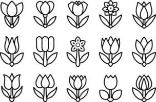 tulip flower icon set. editable stroke outline icons set. vector