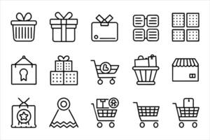 E-Commerce set of web icons in line style. Online shopping icons for web and mobile app. Business, mobile shop, digital marketing, bank card, gifts, sale, delivery. vector