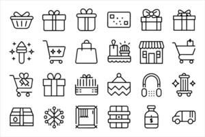 E-Commerce set of web icons in line style. Online shopping icons for web and mobile app. Business, mobile shop, digital marketing, bank card, gifts, sale, delivery. vector