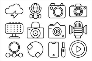 media and player Line Icon set. editable stroke outline icons set. vector