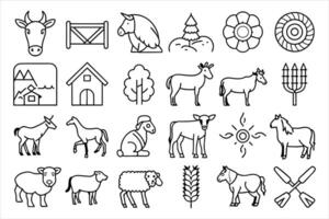 Farm and hunting animals, thin line icon set. Symbol collection in transparent background. Editable stroke vector