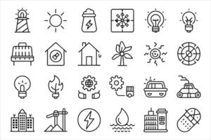 Net Zero outline icons with editable stroke collection. Includes Carbon footprint, CO2 neutral, net zero, Solar Energy, Wind Power, Renewable Energy and More. vector
