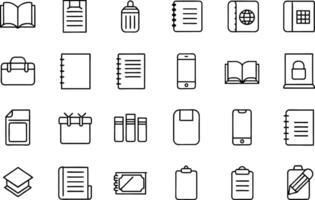 notebook icon set. editable stroke outline icons set. vector