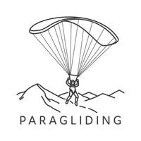 A simple line art illustration of a paraglider soaring over mountain peaks. vector