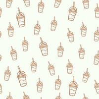 frappe coffee blended cafe beverage drink in cup line art outline for cafe seamless pattern background vector