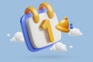 1st day of the month 3d calendar with a bell. Reminder icon background vector