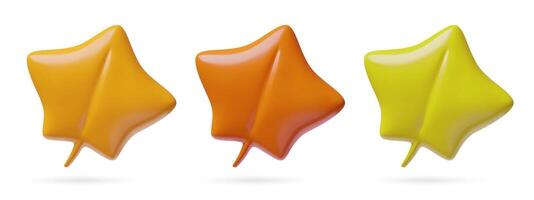 3d autumn maple leaves set modern glossy plastic cute three dimensional elements collection vector