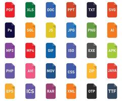 Set of File type color icon, files format sign. vector