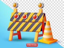 Under Construction Barriert and traffic cone, 3d. Suitable for construction, industrial and design elements vector